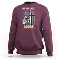 Female Veteran Sweatshirt She Who Kneels Before God Can Stand Before Anyone Strong Women - Wonder Print Shop