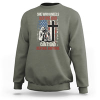 Female Veteran Sweatshirt She Who Kneels Before God Can Stand Before Anyone Strong Women - Wonder Print Shop