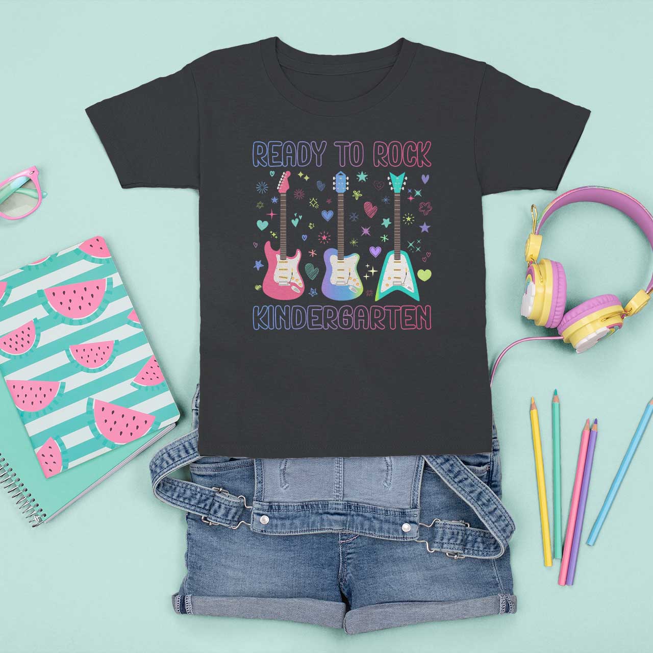 Ready To Rock Kindergarten T Shirt For Kid Cute Colorful Electric Guitars - Wonder Print Shop