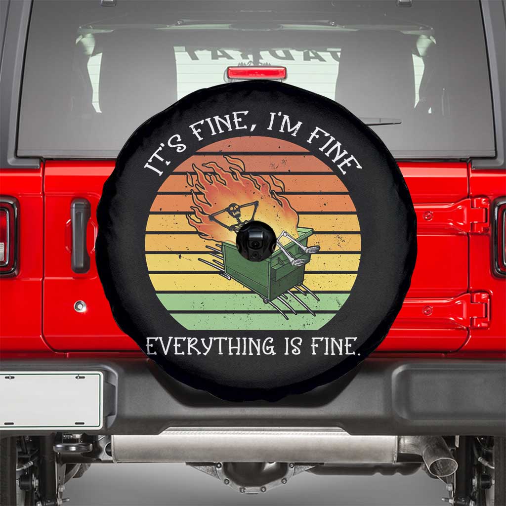 Dumpster Fire Skeleton Spare Tire Cover It's Fine I'm Fine Everything Is Fine