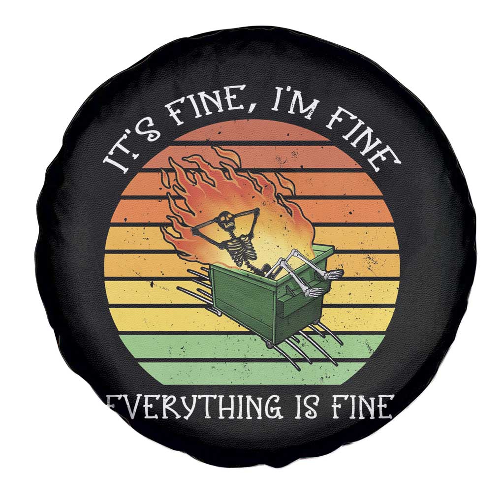 Dumpster Fire Skeleton Spare Tire Cover It's Fine I'm Fine Everything Is Fine