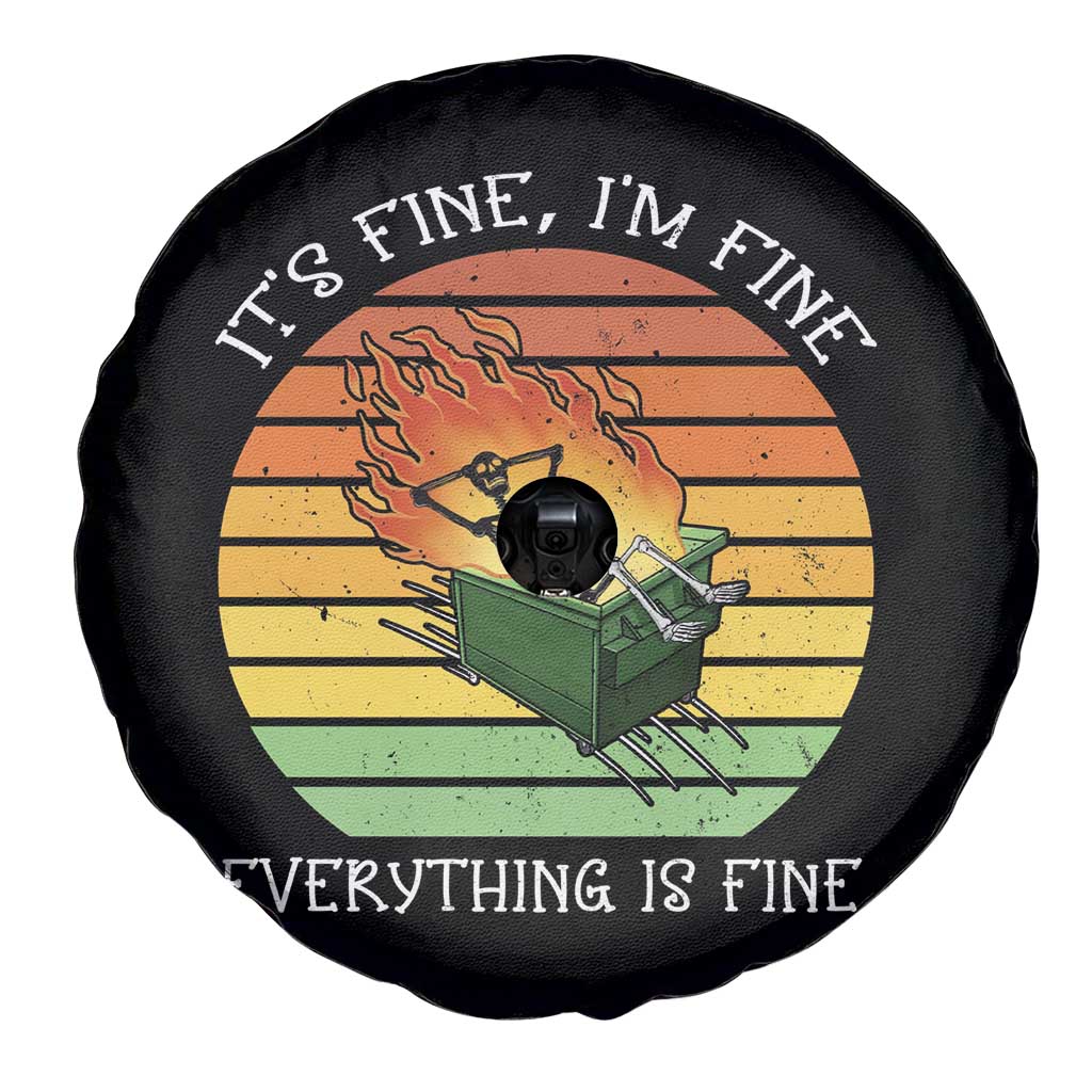 Dumpster Fire Skeleton Spare Tire Cover It's Fine I'm Fine Everything Is Fine
