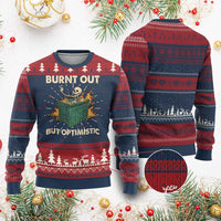 Funny Dumpster Fire Skeleton Ugly Christmas Sweater Burn Out But Optimistic - Wonder Print Shop