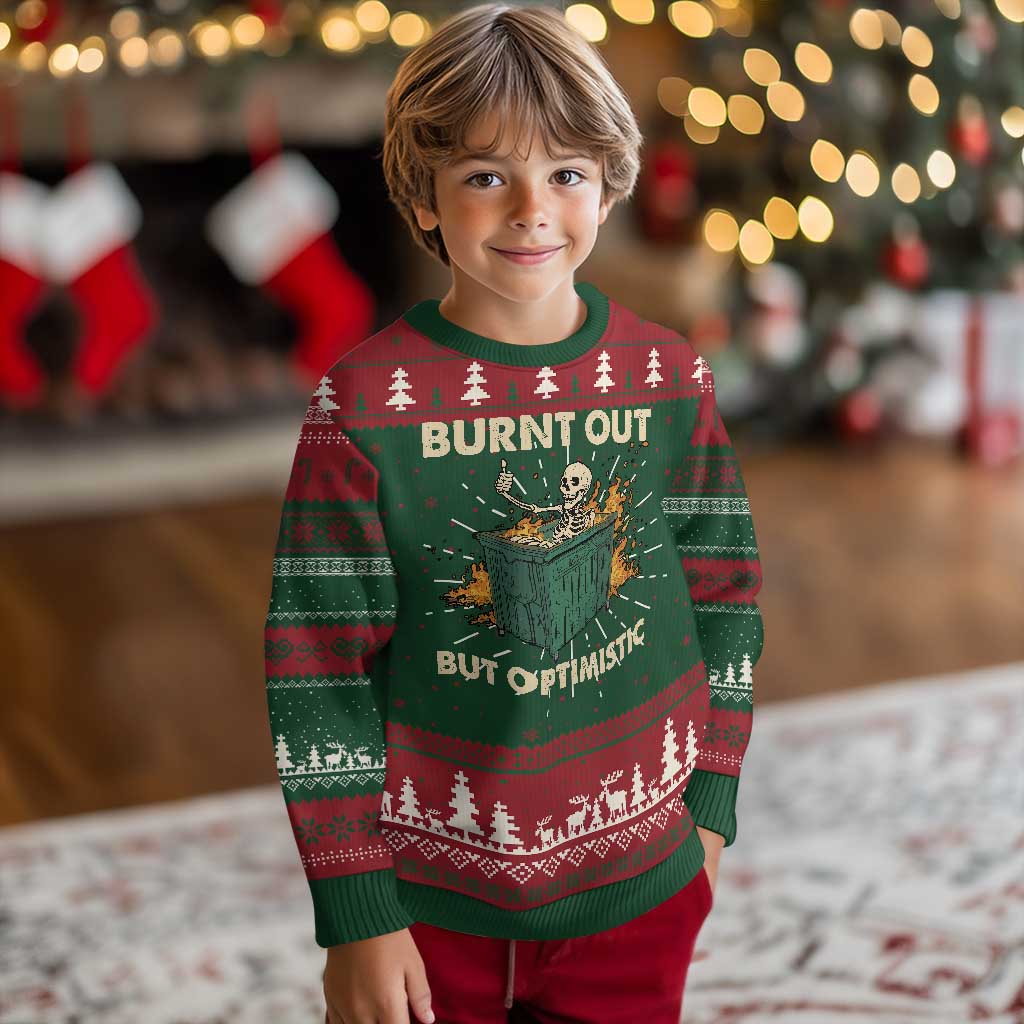 Funny Dumpster Fire Skeleton Ugly Christmas Sweater Burn Out But Optimistic - Wonder Print Shop
