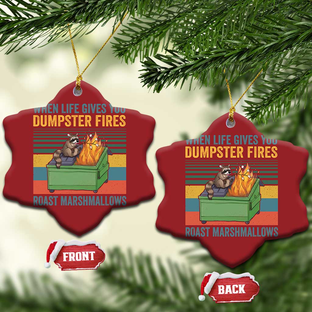 Funny Dumpster Fire Raccoon Christmas Ornament When Life Gives You Dumpster Fires Roast Marshmallows Retro Vintage - Wonder Print Shop