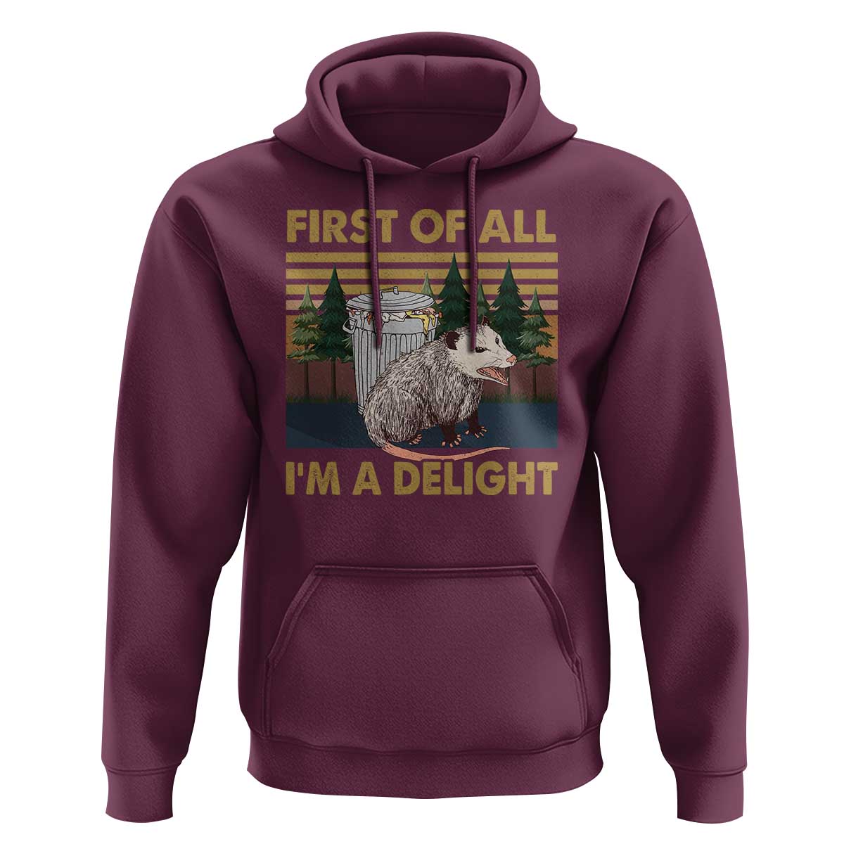 Funny Opossum Hoodie First Of All I'm A Delight Retro Vintage - Wonder Print Shop