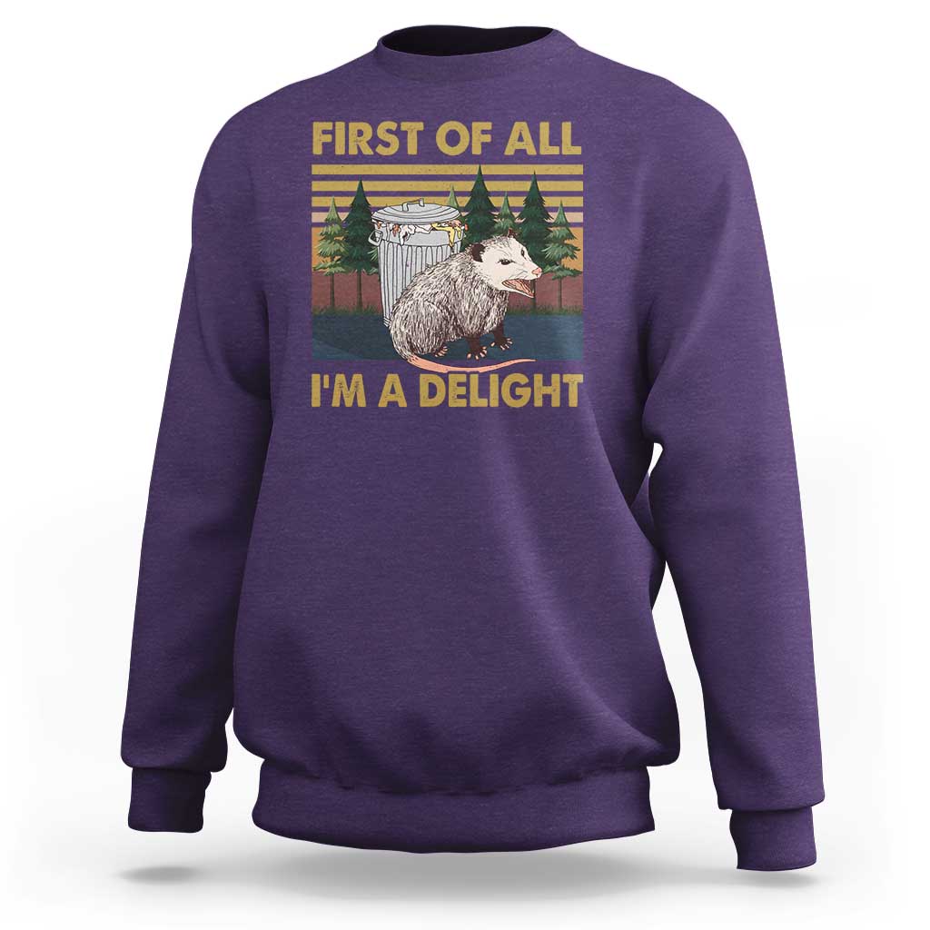 Funny Opossum Sweatshirt First Of All I'm A Delight Retro Vintage - Wonder Print Shop