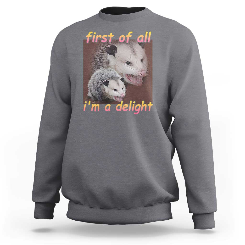 Funny Opossum Sweatshirt First Of All I'm A Delight - Wonder Print Shop