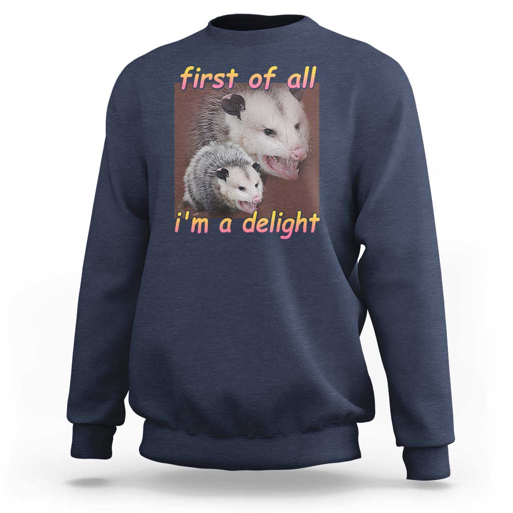 Funny Opossum Sweatshirt First Of All I'm A Delight - Wonder Print Shop