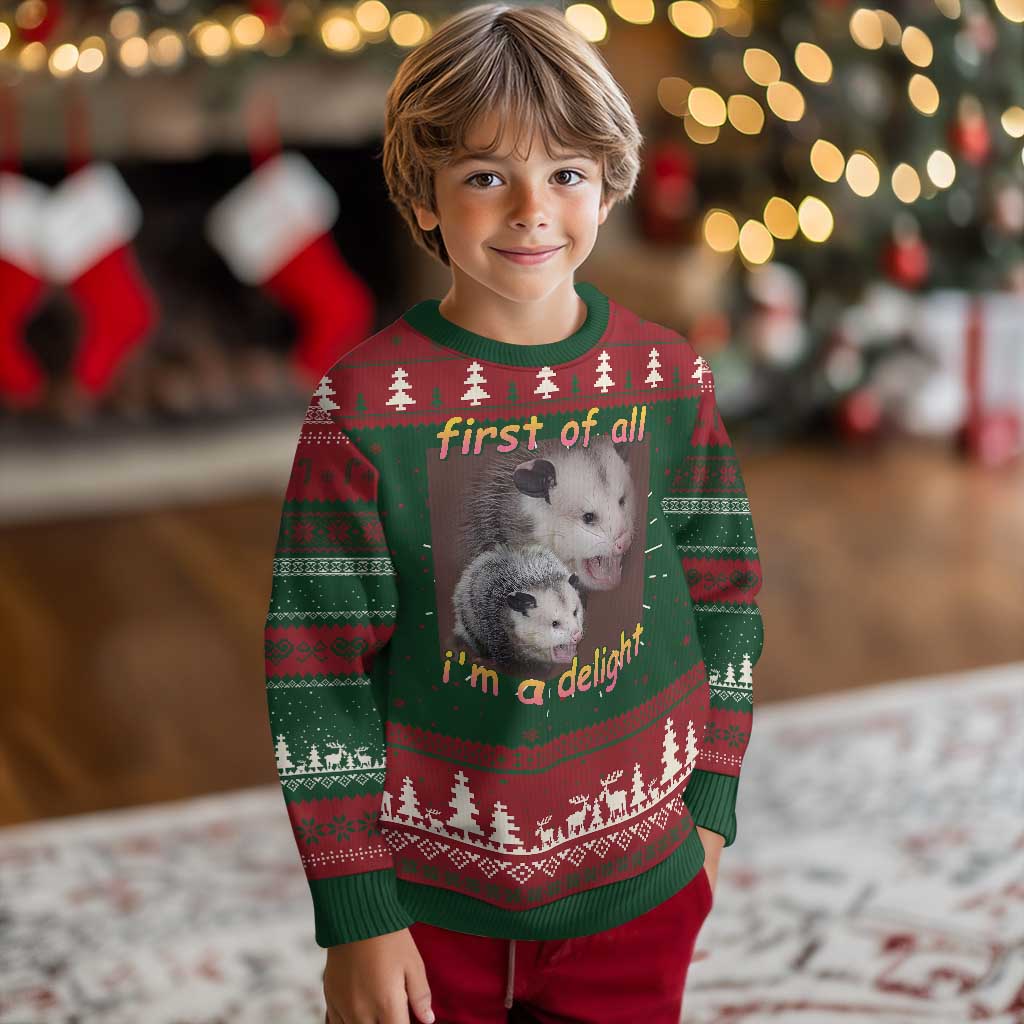 Funny Opossum Ugly Christmas Sweater First Of All I'm A Delight - Wonder Print Shop