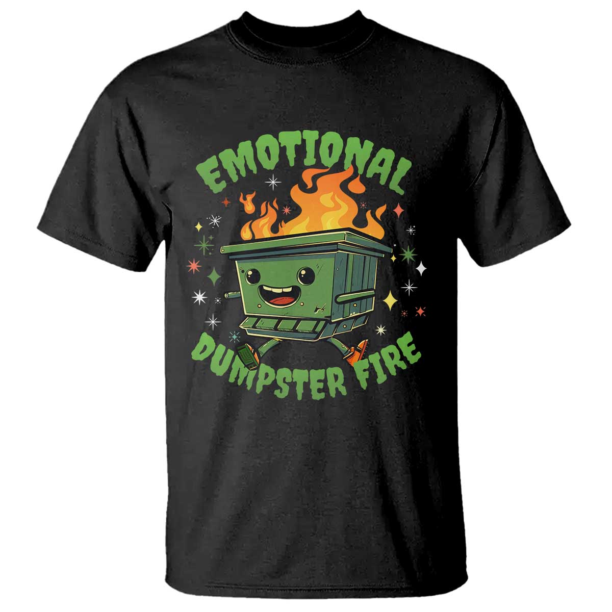 Emotional Dumpster Fire T Shirt Funny Mental Health Retro Groovy - Wonder Print Shop
