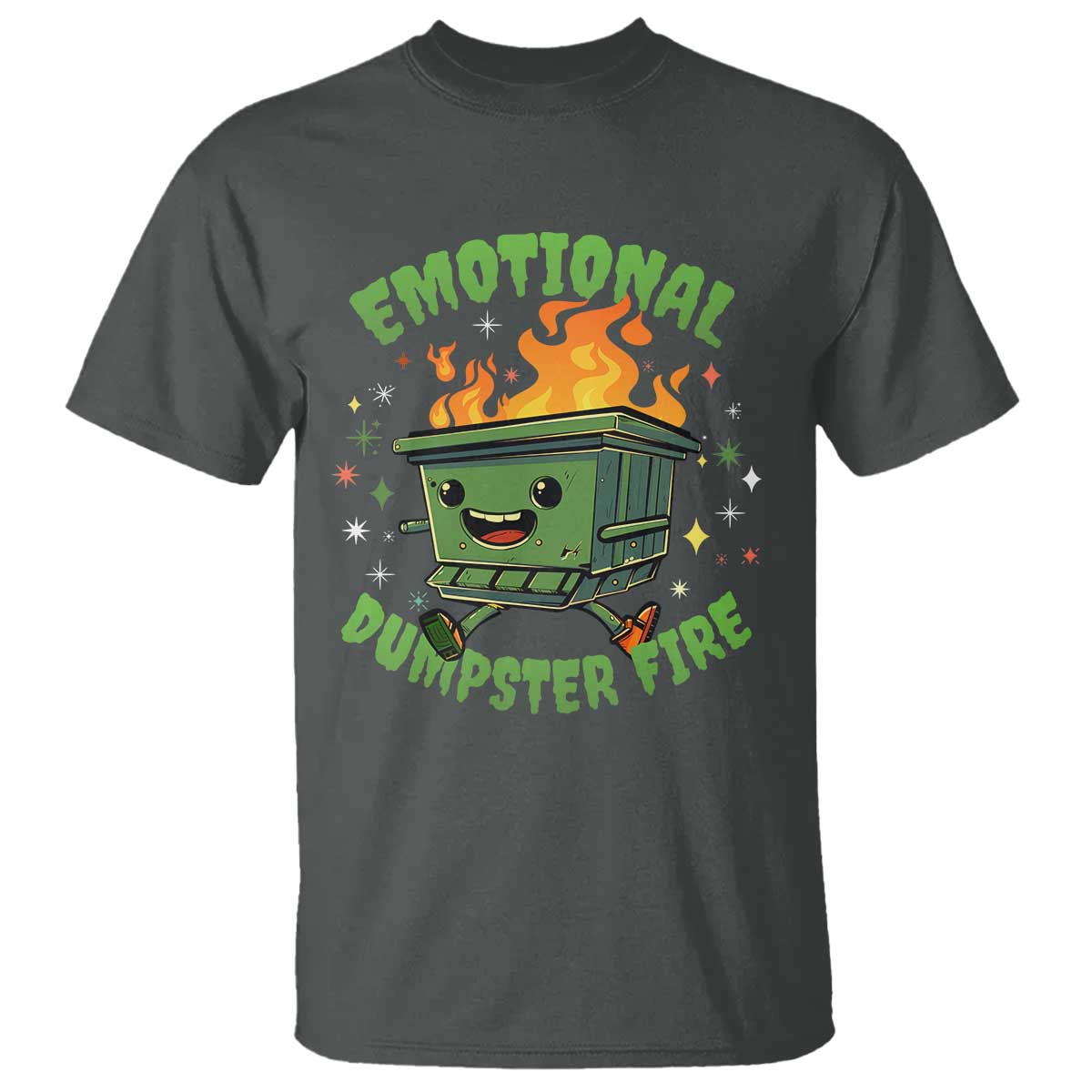 Emotional Dumpster Fire T Shirt Funny Mental Health Retro Groovy - Wonder Print Shop