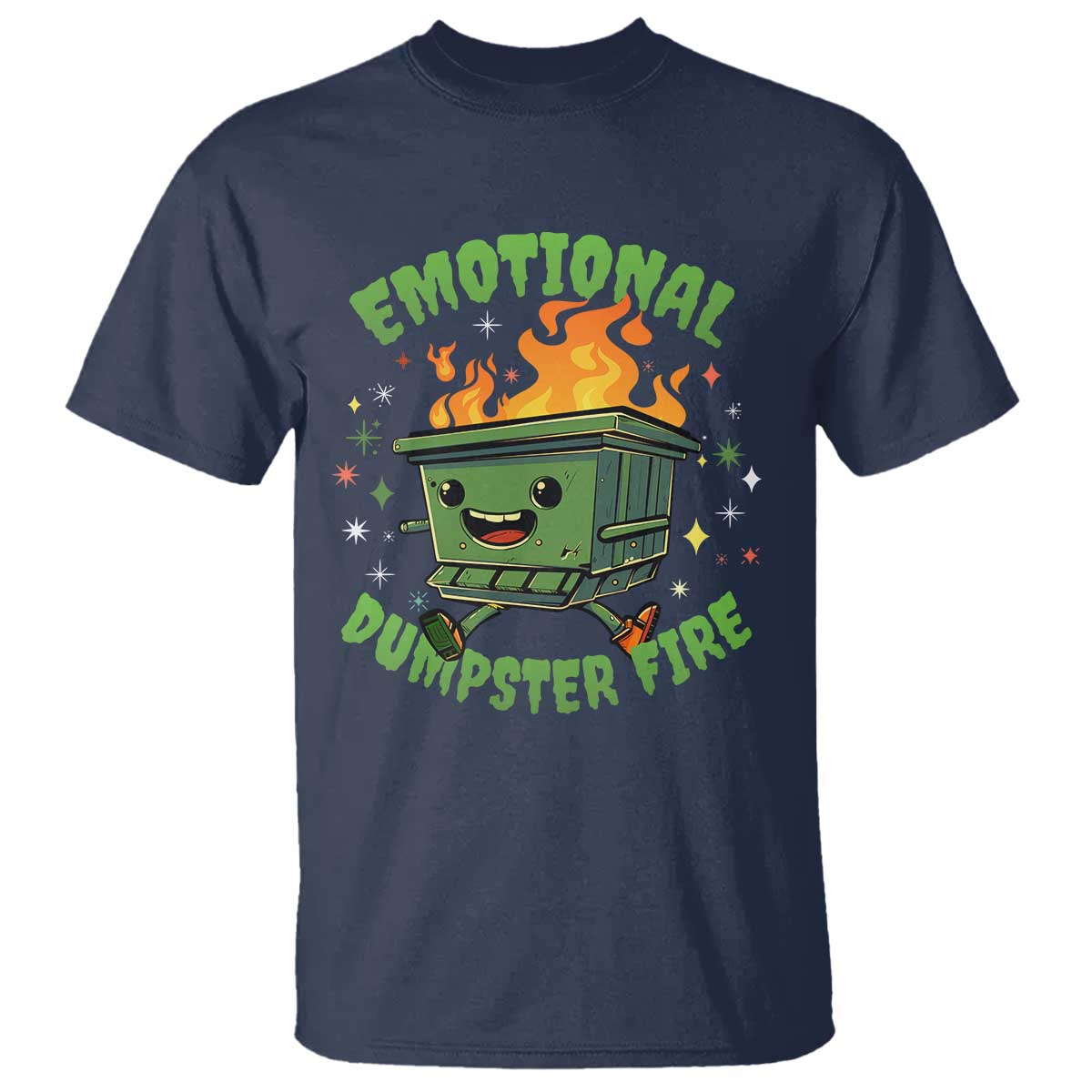 Emotional Dumpster Fire T Shirt Funny Mental Health Retro Groovy - Wonder Print Shop