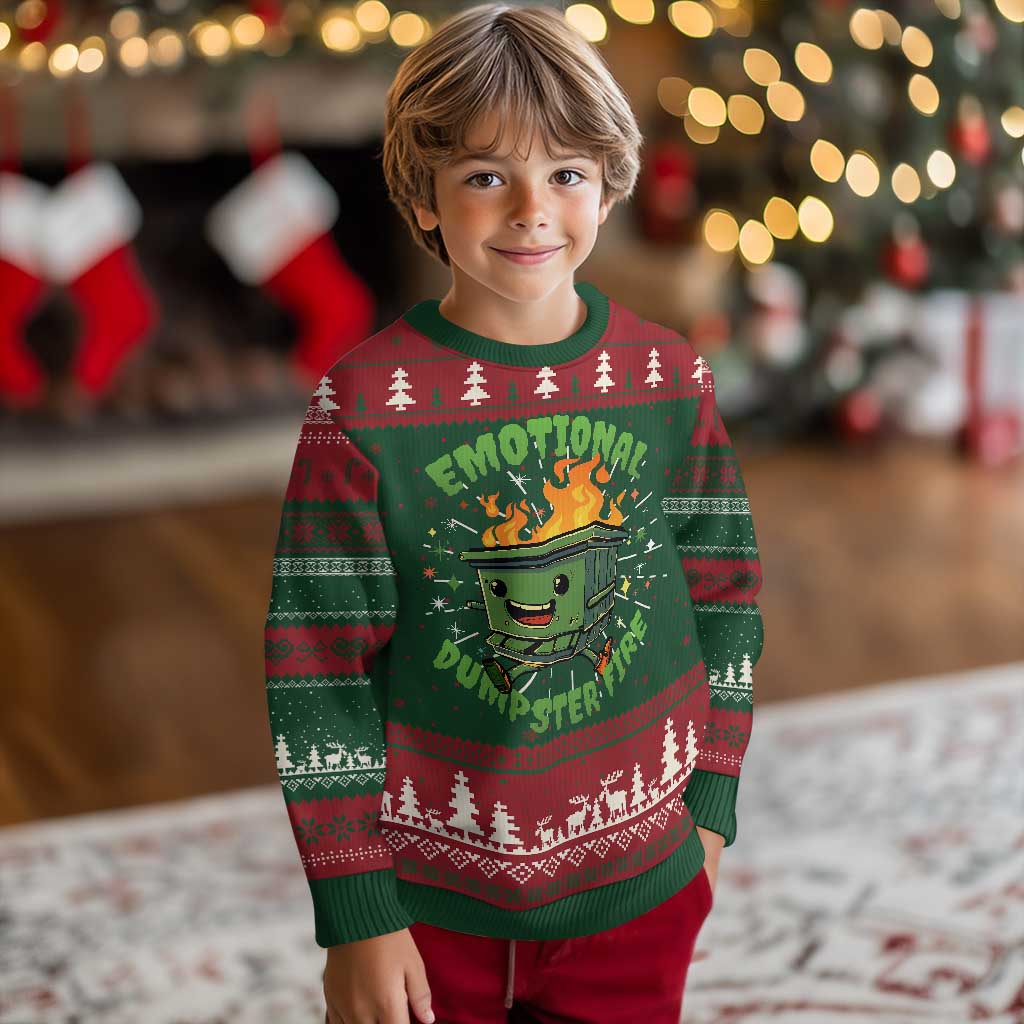 Emotional Dumpster Fire Ugly Christmas Sweater Funny Mental Health Retro Groovy - Wonder Print Shop