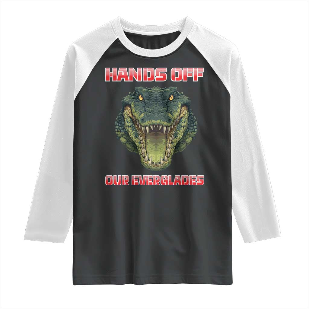 Hands Off Our Everglades Raglan Shirt Fierce Alligator Protest - Wonder Print Shop