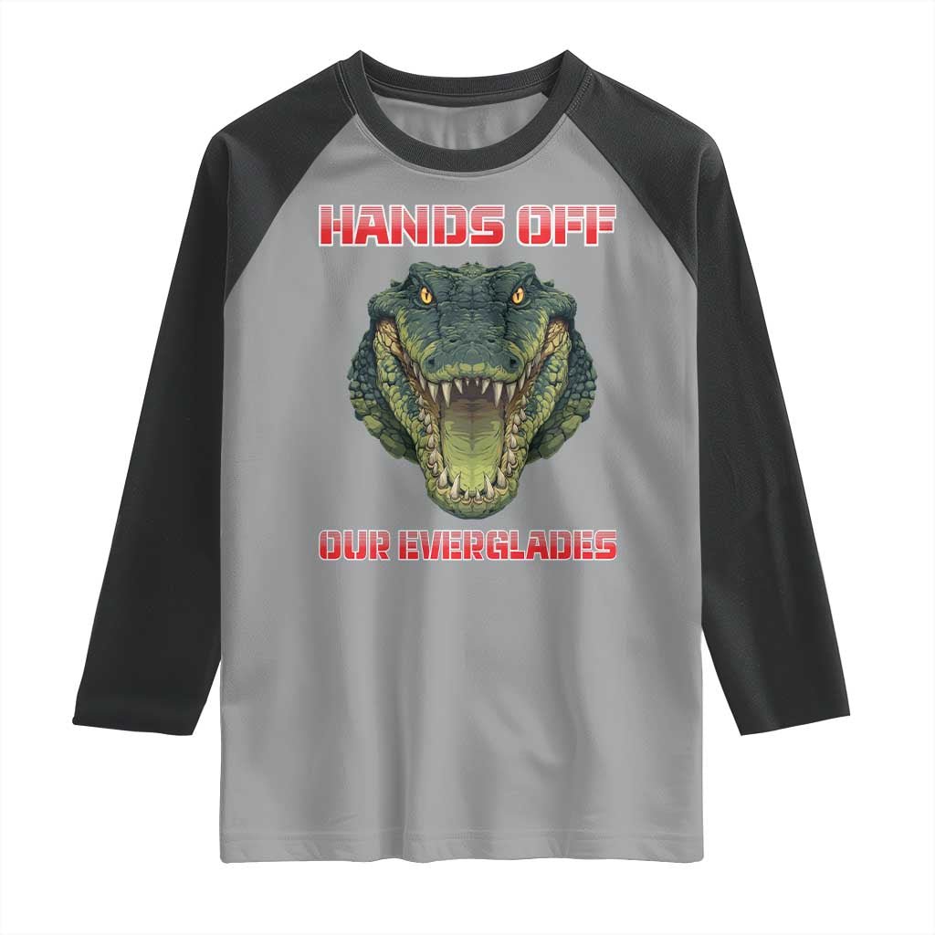 Hands Off Our Everglades Raglan Shirt Fierce Alligator Protest - Wonder Print Shop