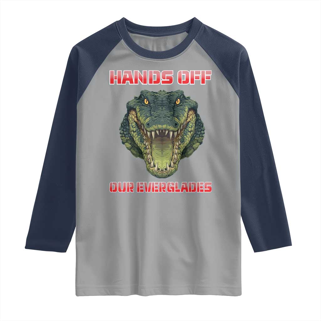 Hands Off Our Everglades Raglan Shirt Fierce Alligator Protest - Wonder Print Shop