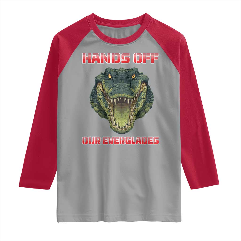 Hands Off Our Everglades Raglan Shirt Fierce Alligator Protest - Wonder Print Shop