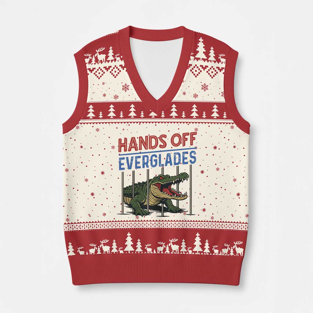 Hands Off Everglades V-Neck Knit Sweater Vest Alligator Protest - Wonder Print Shop