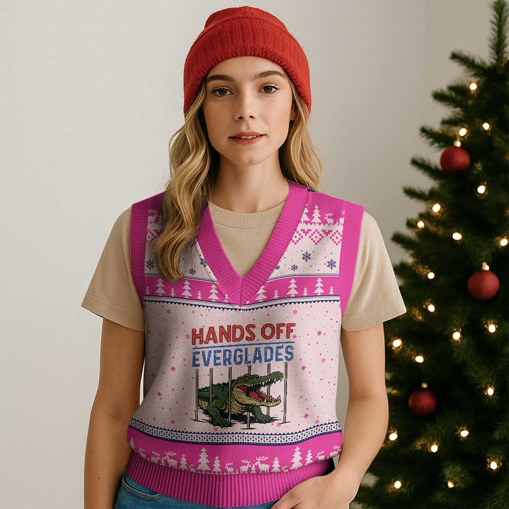 Hands Off Everglades V-Neck Knit Sweater Vest Alligator Protest - Wonder Print Shop