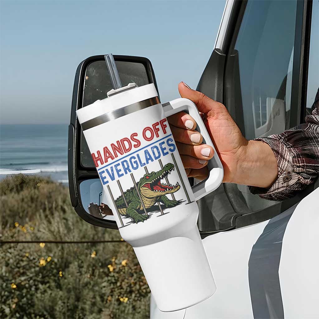 Hands Off Everglades Tumbler With Handle Alligator Protest - Wonder Print Shop