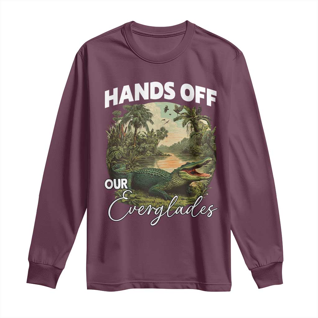 Hands Off Our Everglades Long Sleeve Shirt Vintage Alligator Swamp - Wonder Print Shop