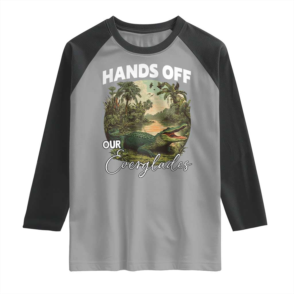 Hands Off Our Everglades Raglan Shirt Vintage Alligator Swamp - Wonder Print Shop