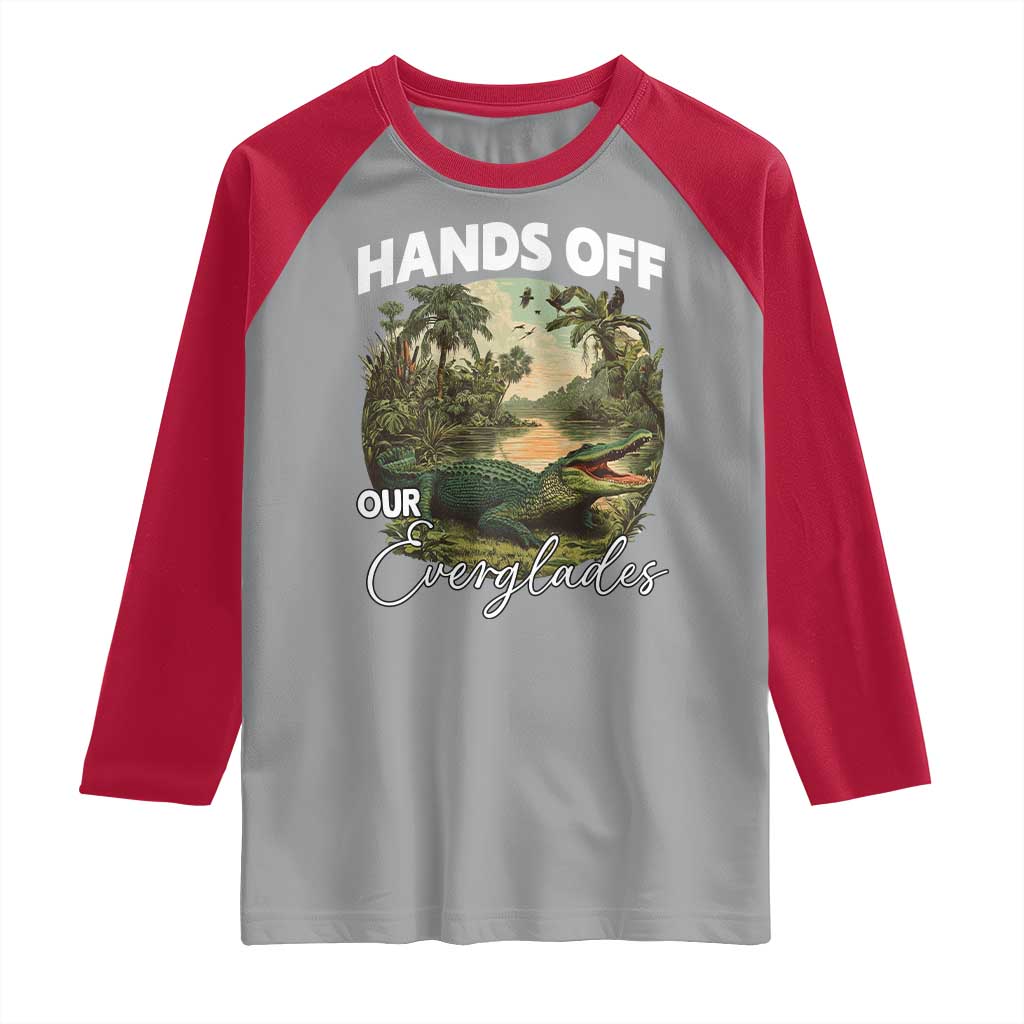 Hands Off Our Everglades Raglan Shirt Vintage Alligator Swamp - Wonder Print Shop
