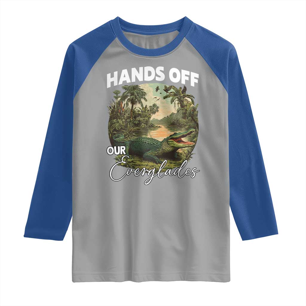 Hands Off Our Everglades Raglan Shirt Vintage Alligator Swamp - Wonder Print Shop