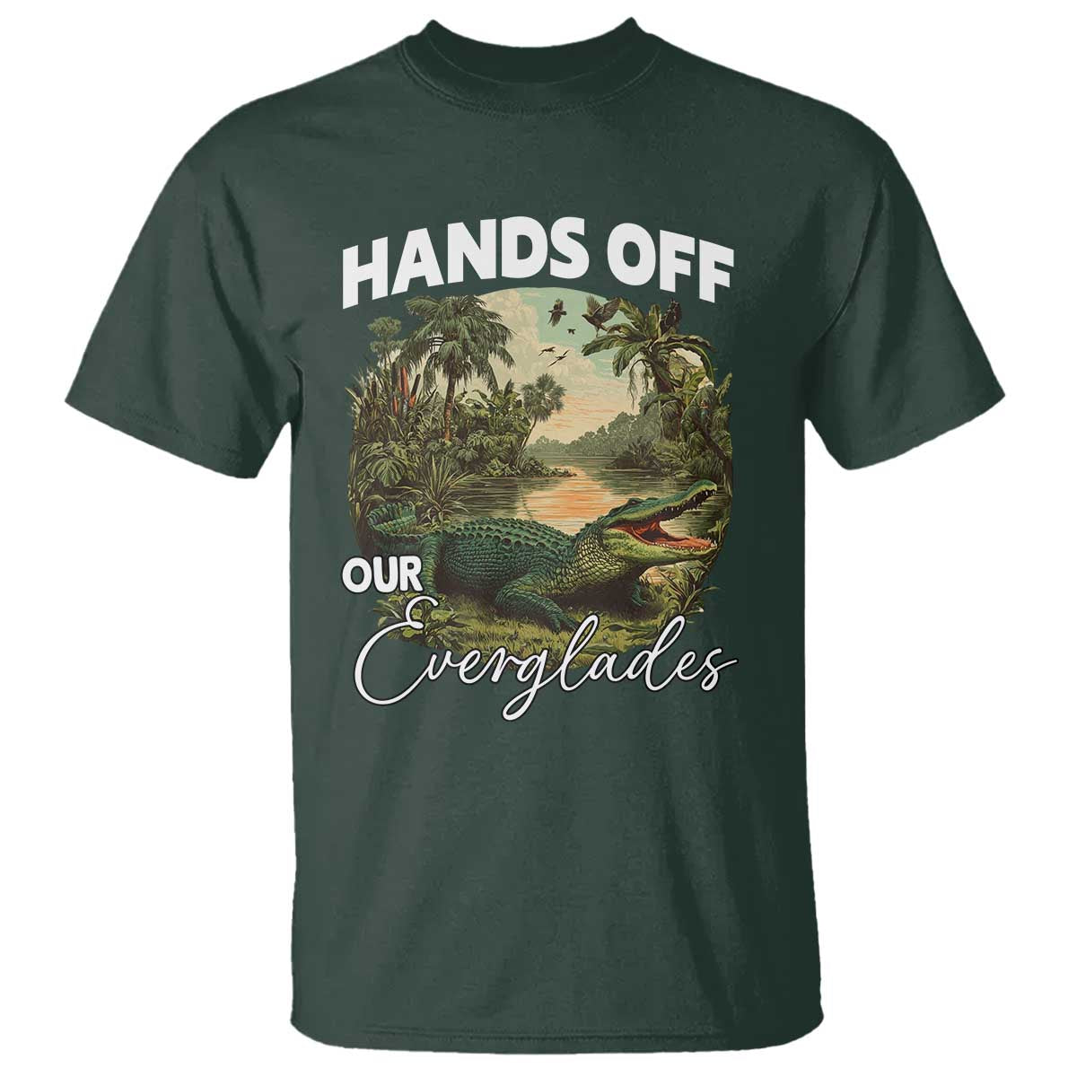 Hands Off Our Everglades T Shirt Vintage Alligator Swamp - Wonder Print Shop