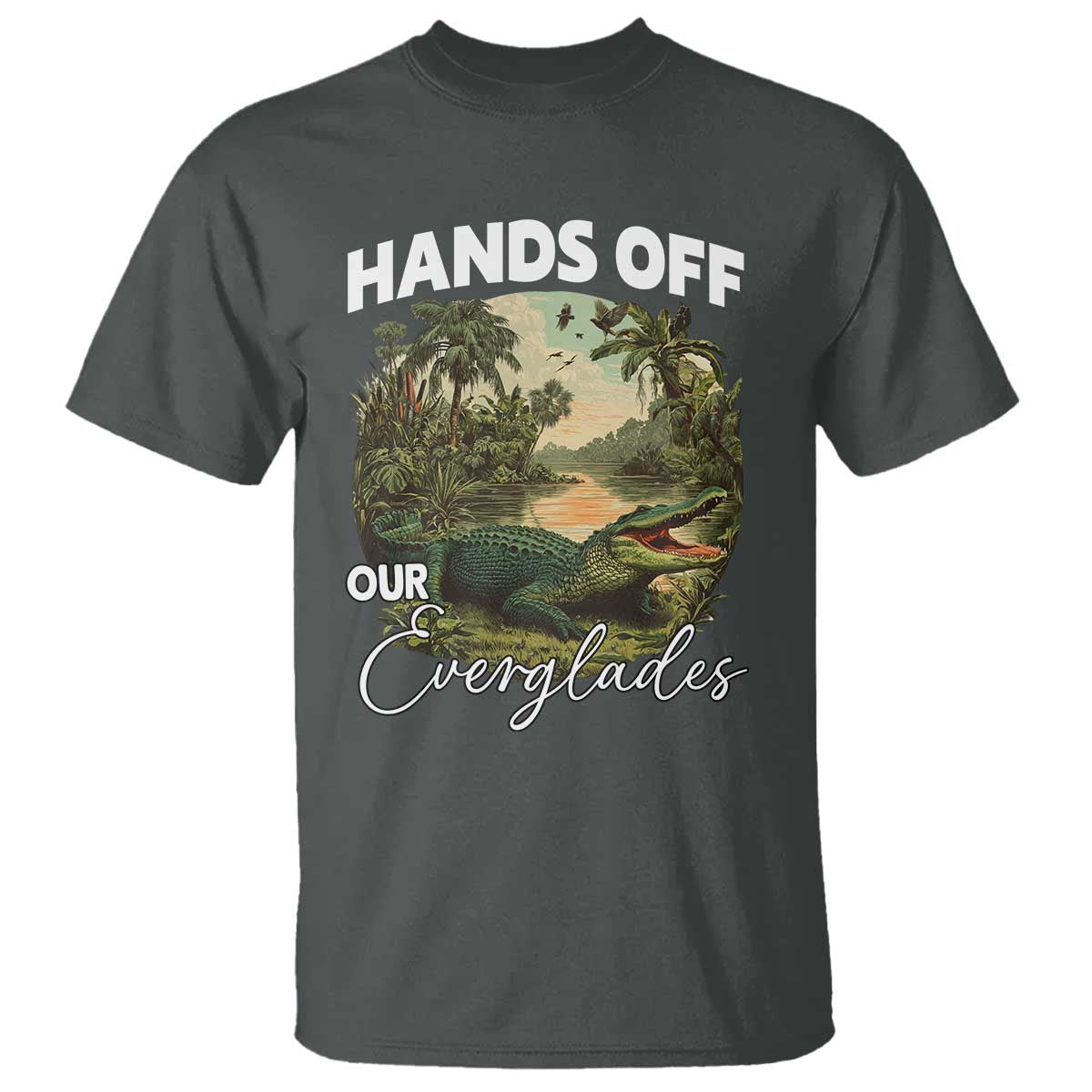 Hands Off Our Everglades T Shirt Vintage Alligator Swamp - Wonder Print Shop