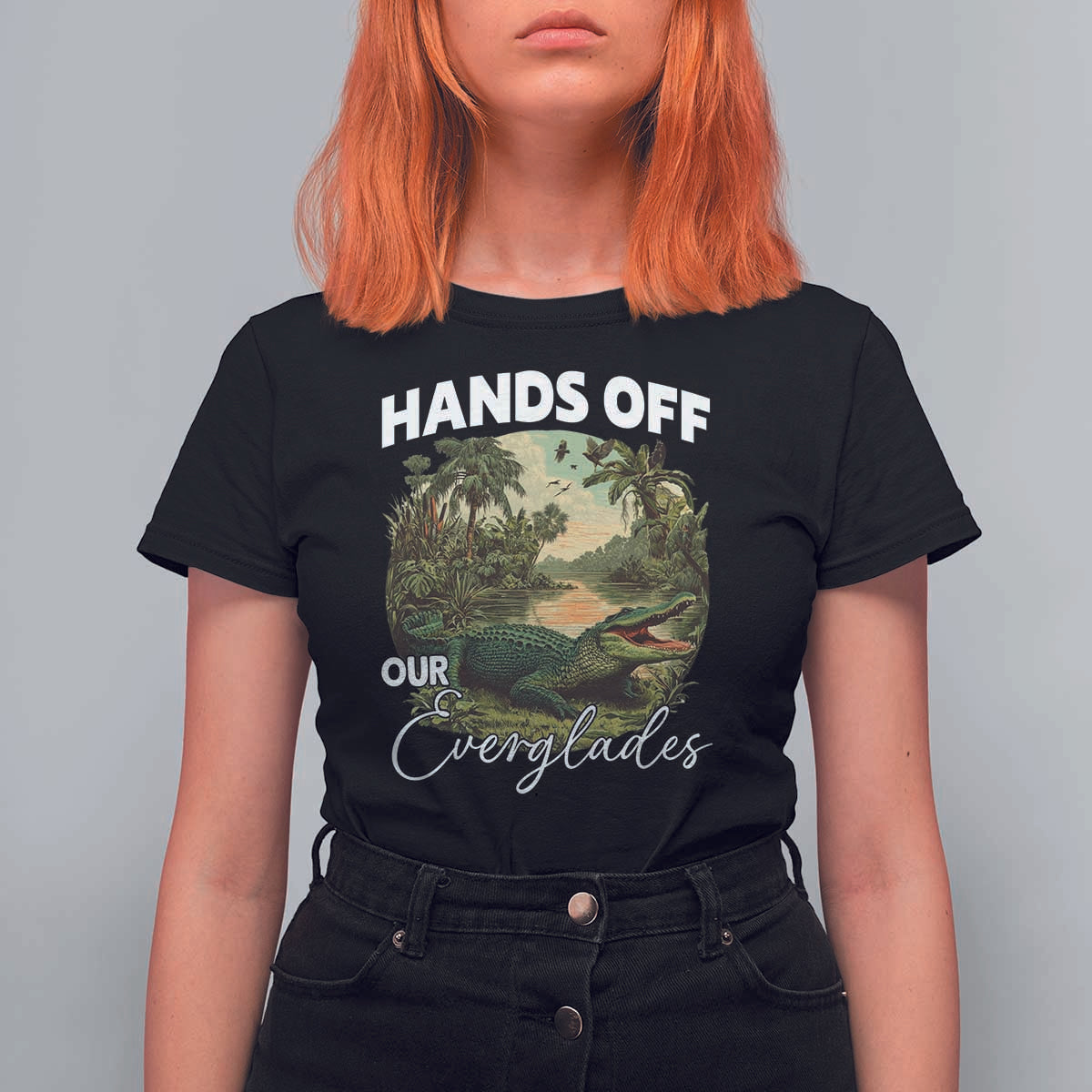 Hands Off Our Everglades T Shirt For Women Vintage Alligator Swamp - Wonder Print Shop