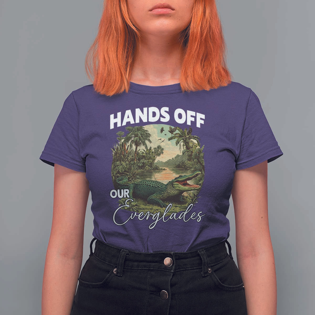 Hands Off Our Everglades T Shirt For Women Vintage Alligator Swamp - Wonder Print Shop