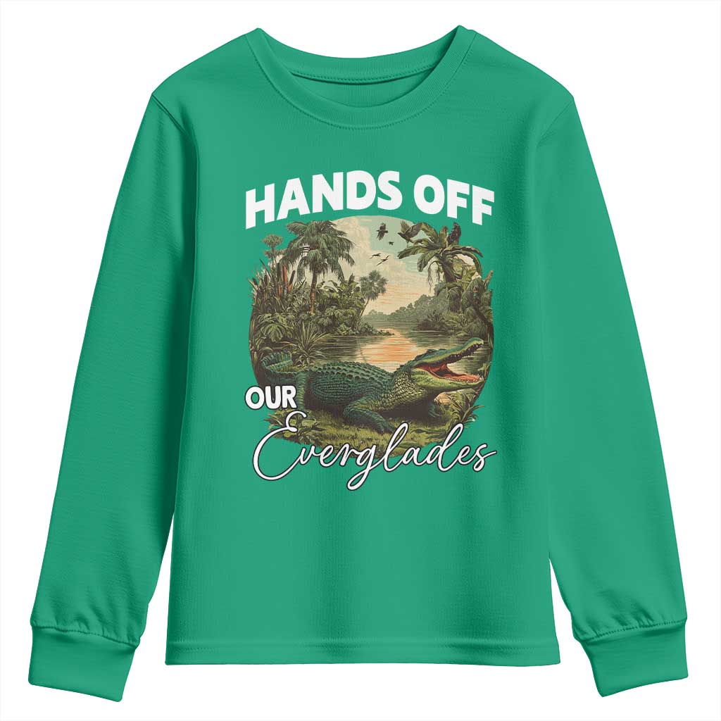 Hands Off Our Everglades Youth Sweatshirt Vintage Alligator Swamp - Wonder Print Shop