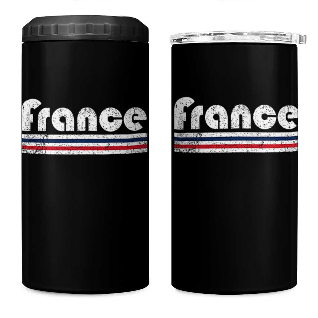 Vintage France Flag Distressed Retro Graphic 4 in 1 Can Cooler Tumbler Patriotic French Heritage Pride Gift