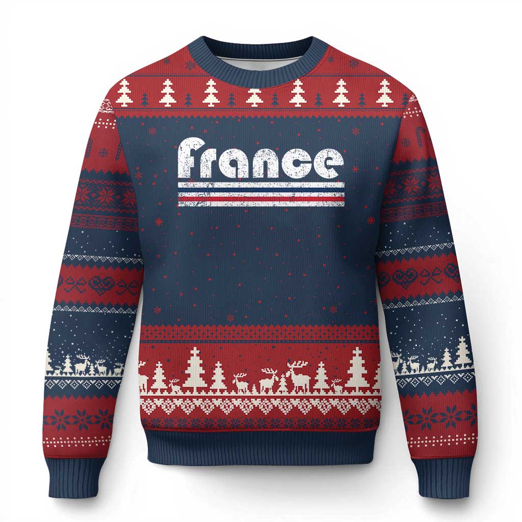 Vintage France Flag Distressed Retro Graphic Ugly Christmas Sweater Patriotic French Heritage Pride Gift
