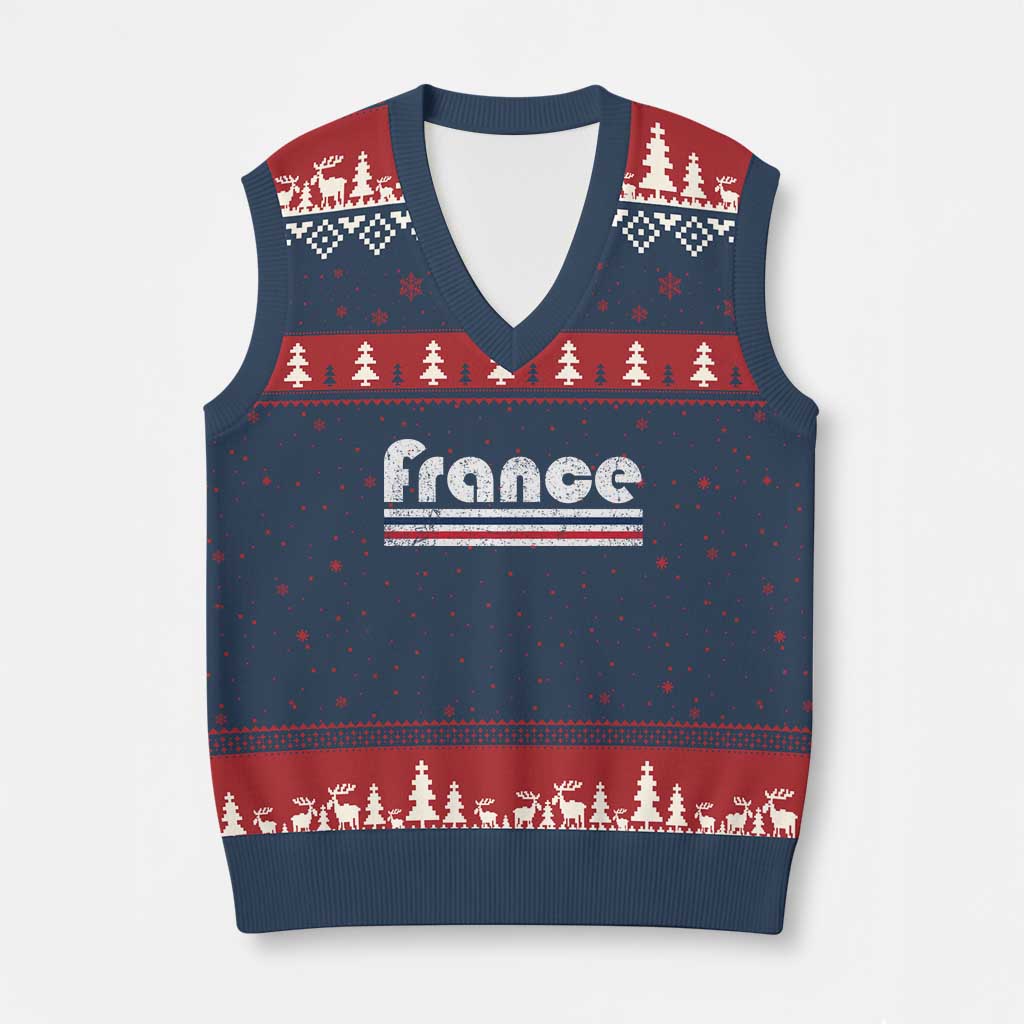 Vintage France Flag Distressed Retro Graphic V-Neck Knit Sweater Vest Patriotic French Heritage Pride Gift