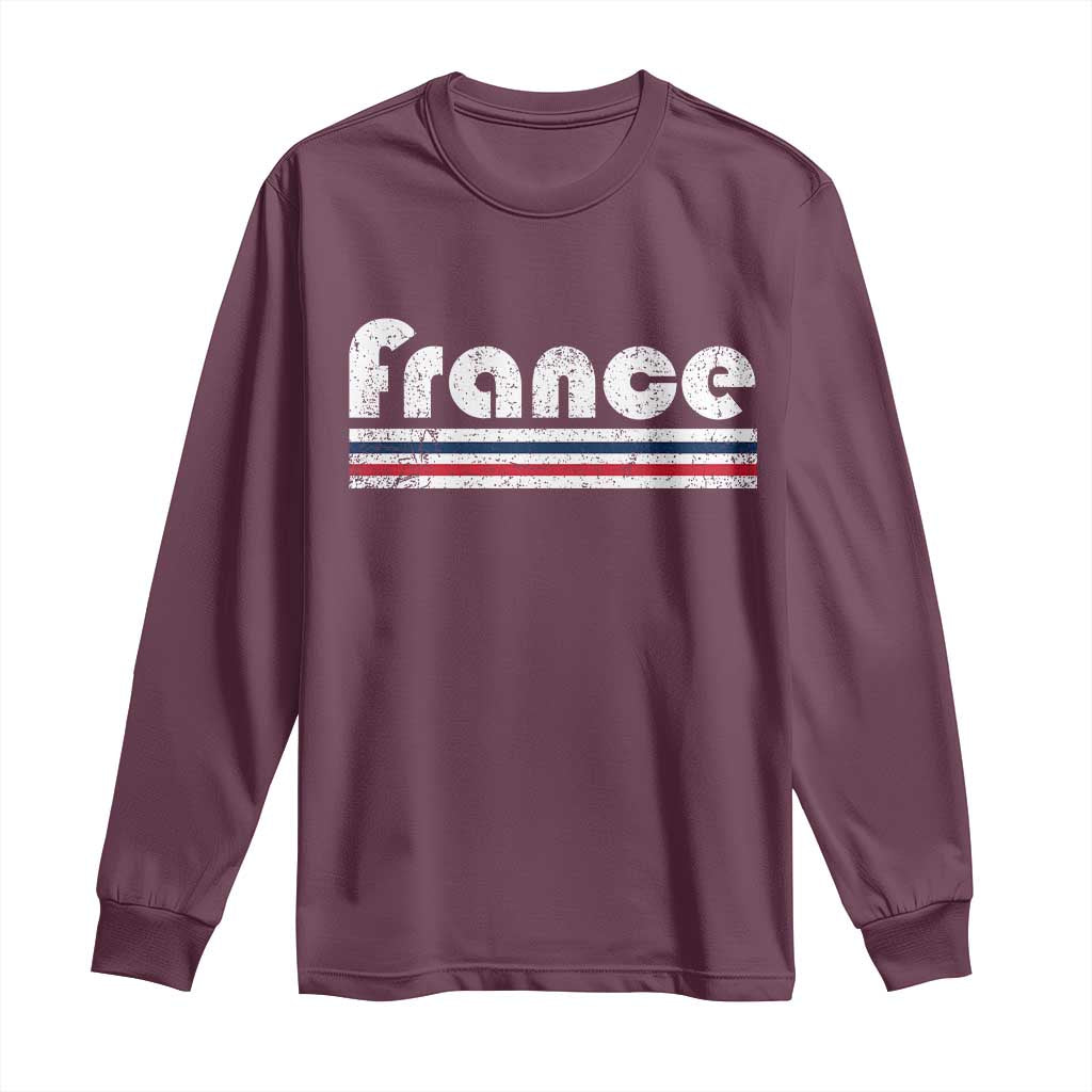 Vintage France Flag Distressed Retro Graphic Long Sleeve Shirt Patriotic French Heritage Pride Gift