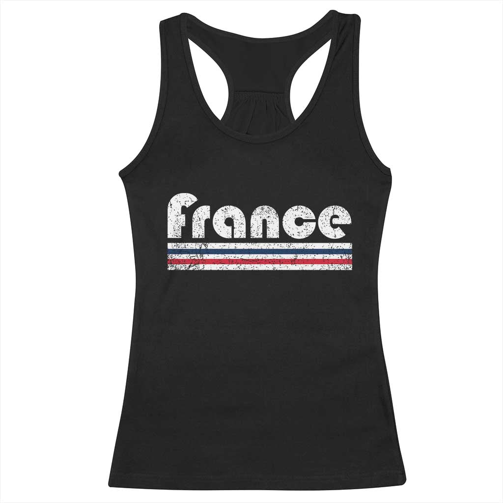Vintage France Flag Distressed Retro Graphic Racerback Tank Top Patriotic French Heritage Pride Gift