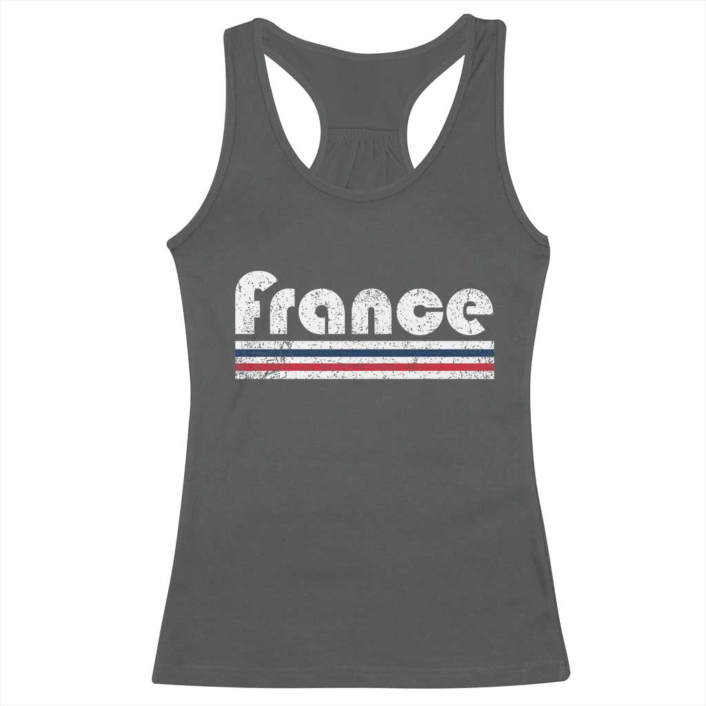 Vintage France Flag Distressed Retro Graphic Racerback Tank Top Patriotic French Heritage Pride Gift