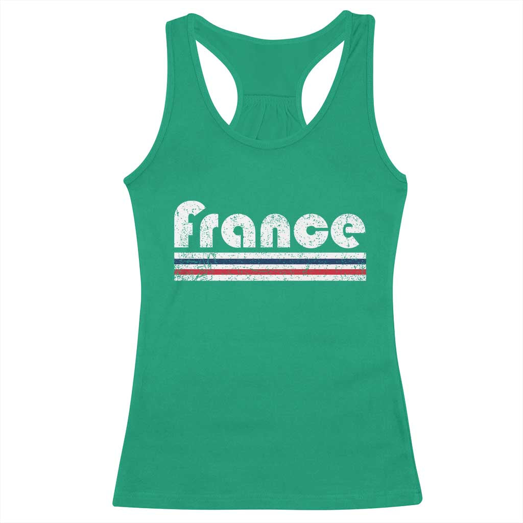 Vintage France Flag Distressed Retro Graphic Racerback Tank Top Patriotic French Heritage Pride Gift