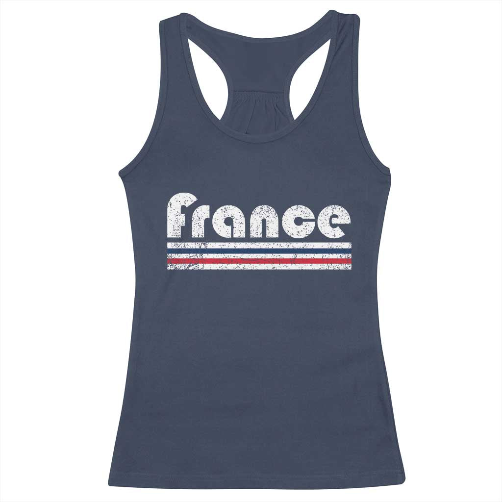 Vintage France Flag Distressed Retro Graphic Racerback Tank Top Patriotic French Heritage Pride Gift