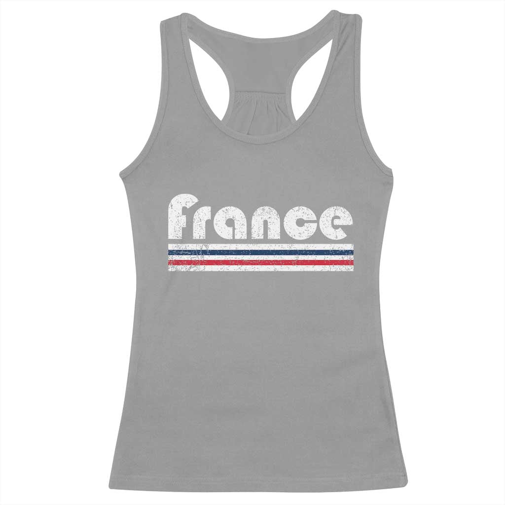Vintage France Flag Distressed Retro Graphic Racerback Tank Top Patriotic French Heritage Pride Gift