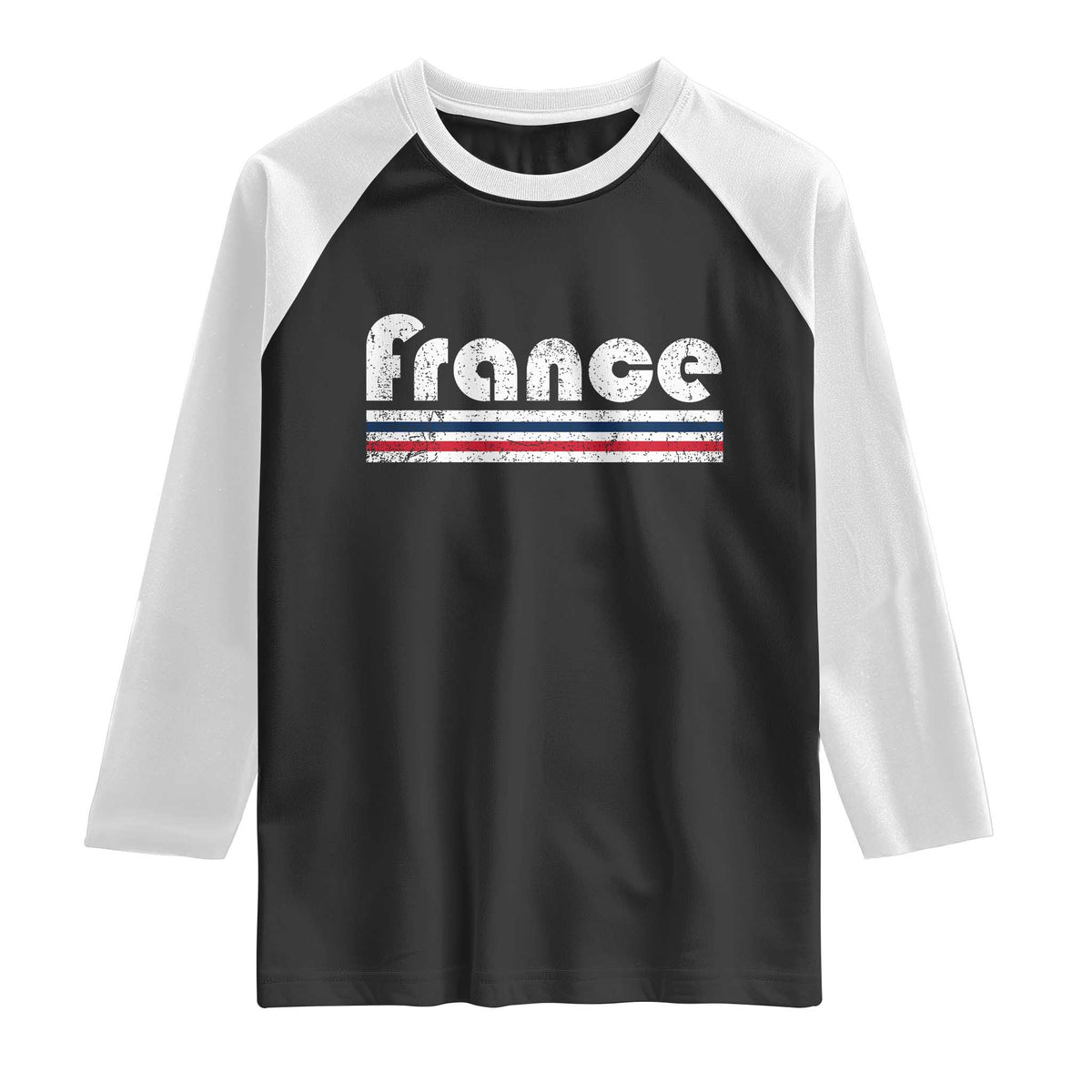 Vintage France Flag Distressed Retro Graphic Raglan Shirt Patriotic French Heritage Pride Gift