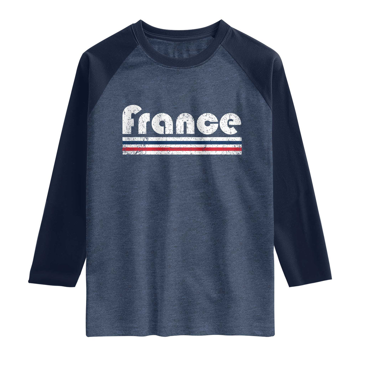 Vintage France Flag Distressed Retro Graphic Raglan Shirt Patriotic French Heritage Pride Gift