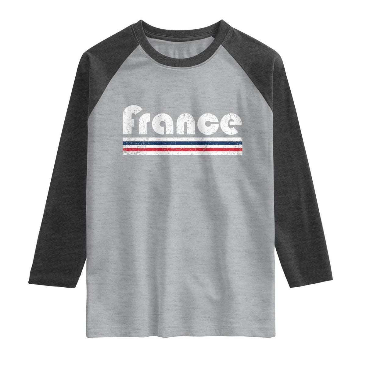 Vintage France Flag Distressed Retro Graphic Raglan Shirt Patriotic French Heritage Pride Gift