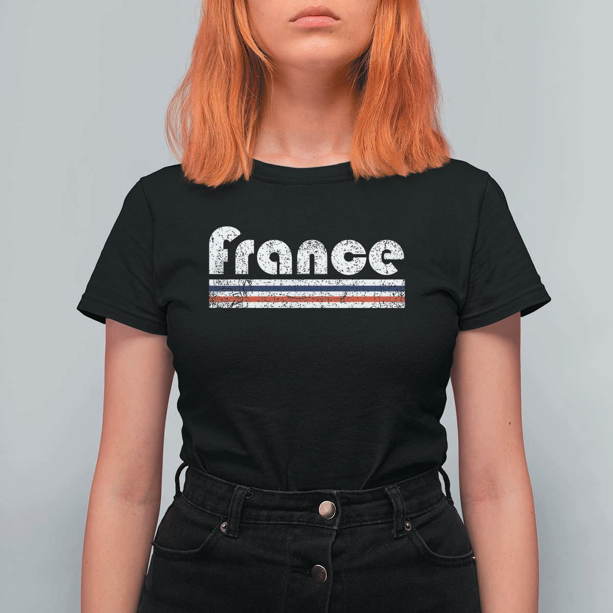 Vintage France Flag Distressed Retro Graphic T Shirt For Women Patriotic French Heritage Pride Gift