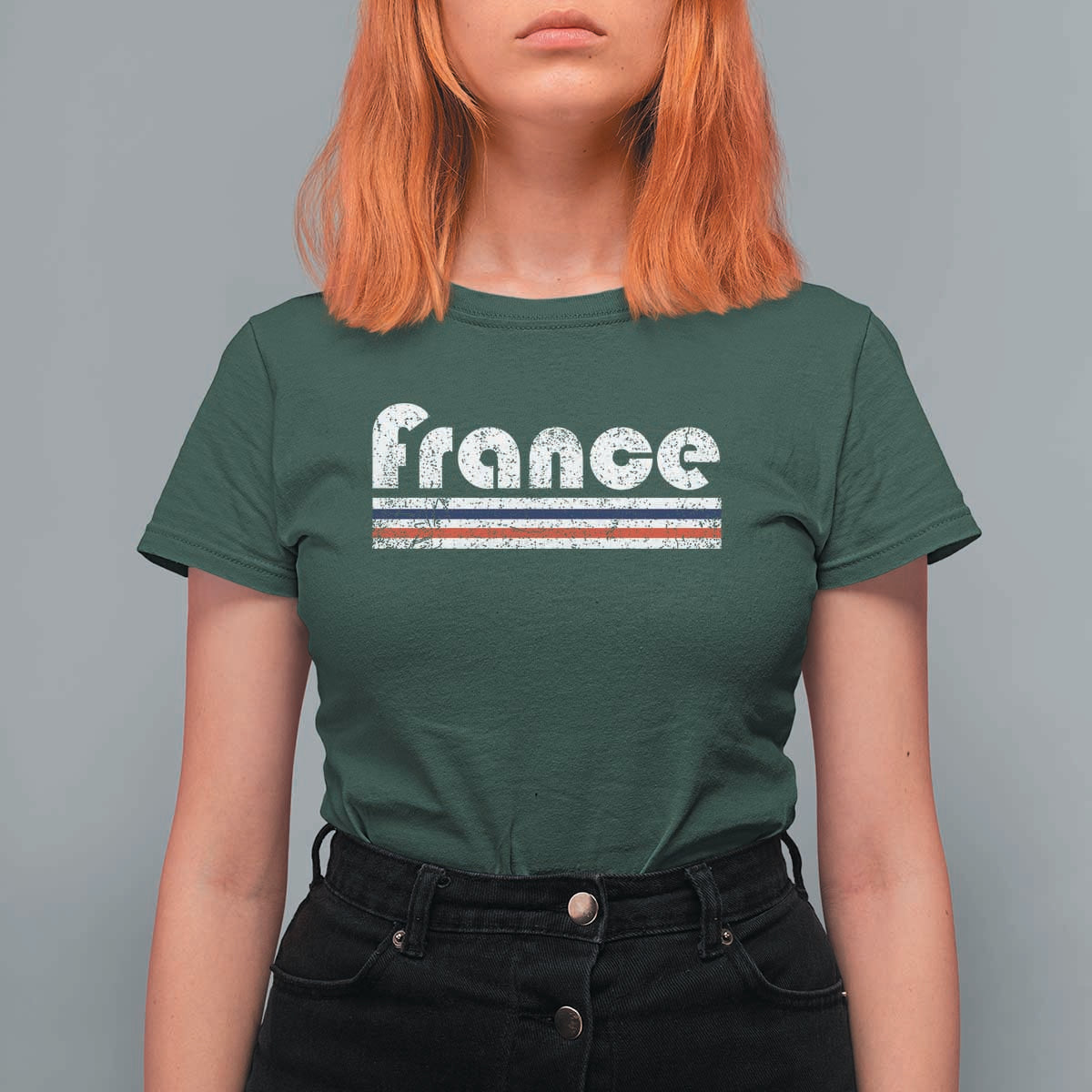 Vintage France Flag Distressed Retro Graphic T Shirt For Women Patriotic French Heritage Pride Gift