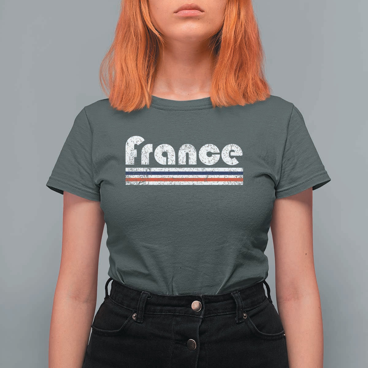 Vintage France Flag Distressed Retro Graphic T Shirt For Women Patriotic French Heritage Pride Gift