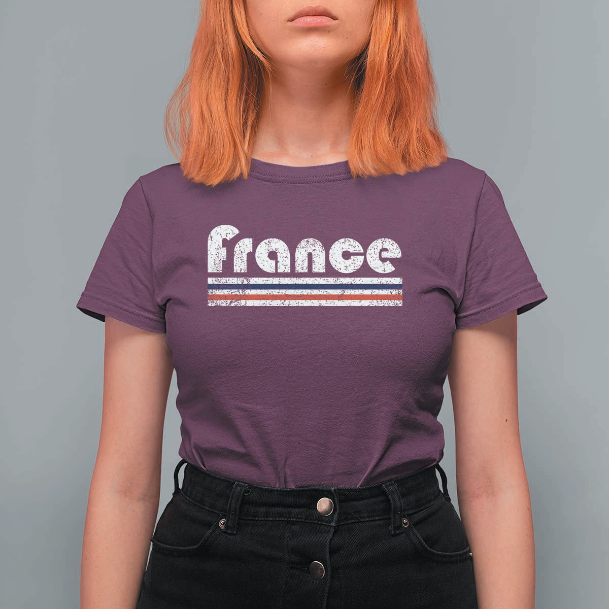 Vintage France Flag Distressed Retro Graphic T Shirt For Women Patriotic French Heritage Pride Gift